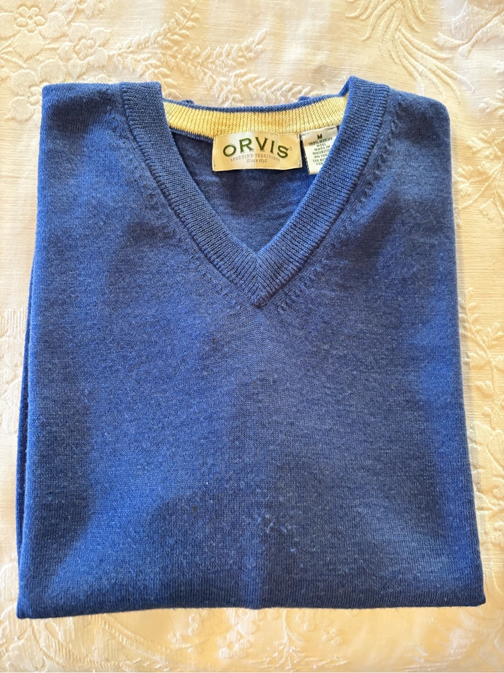 Orvis Men's Merino Wool v-neck Sweater  in Deep Royal Blue.